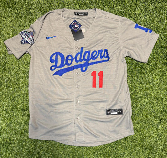 Roki Sasaki Dodgers Jersey - 2025 Champions Patch - Gray