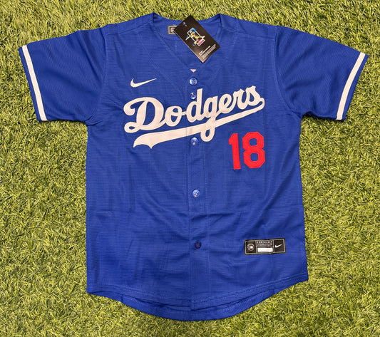 Dodgers Yoshinobu Yamamoto #18 Alternate Blue Jersey – Youth
